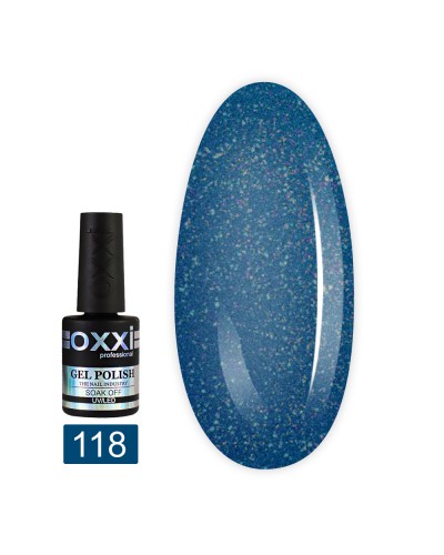 Гель лак Oxxi № 118(синий с мелкими бирюзовыми блестками)