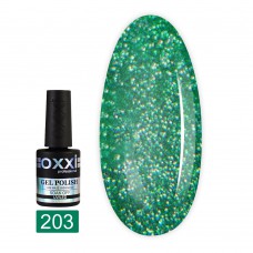 Гель лак Oxxi № 203(зеленый с мелкими насыщенными голографисечкими блестками)