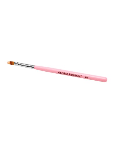 Кисть для геля и акрила Global Fashion #8, розовая ручка
