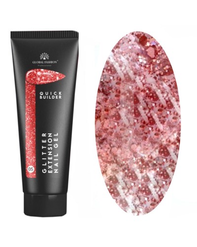 Полігель з гліттером Global Fashion Glitter Extension #05 червоний, 30г