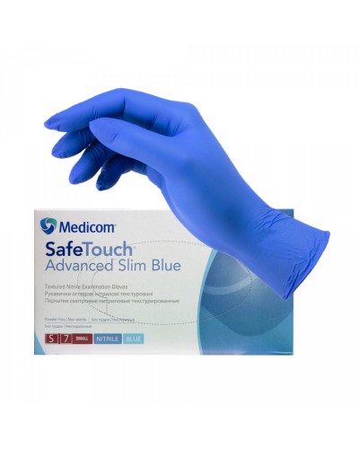 Рукавички нітрилові сині неопудрені Medicom р.S, упаковка